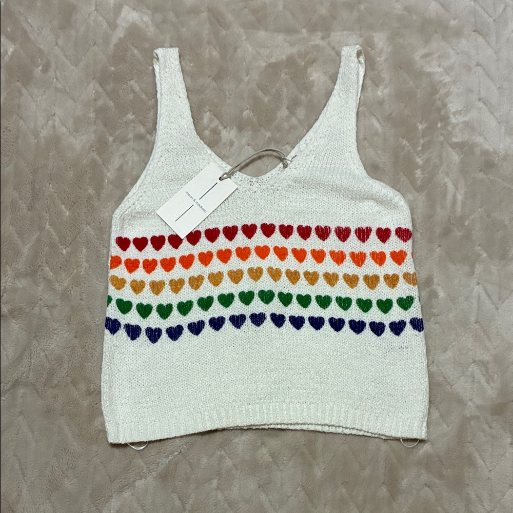 Moon & Madison White Knit Top with Hearts